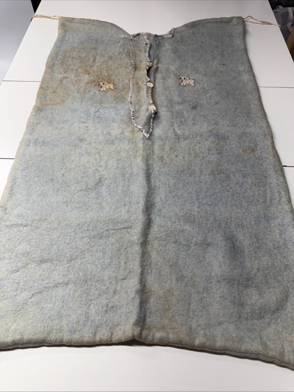 Antique Felt Wool Children’s Sleep Sack Historical Artifact Appliqué Dogs Gray